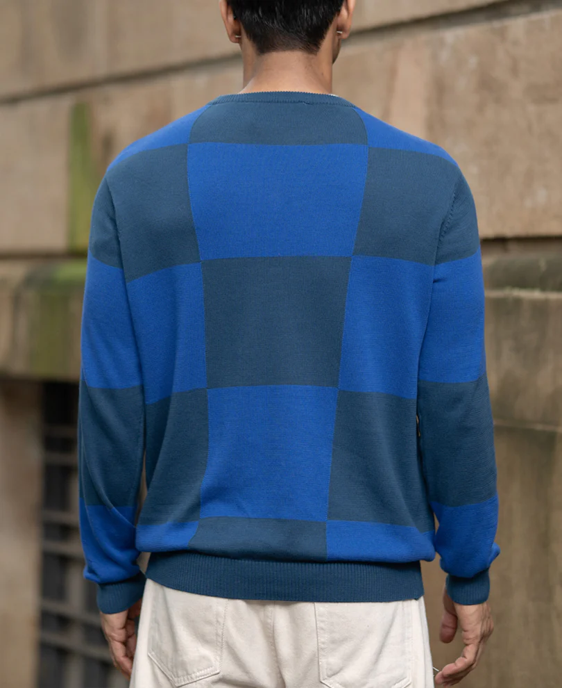 Blue Jacquard Knit T-Shirt 100% Cotton - Image 5