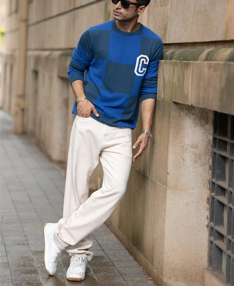 Blue Jacquard Knit T-Shirt 100% Cotton - Image 6