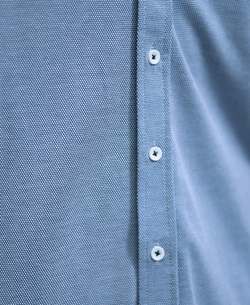 Blue Knitted Button Down Shirt 100% Cotton - Image 4