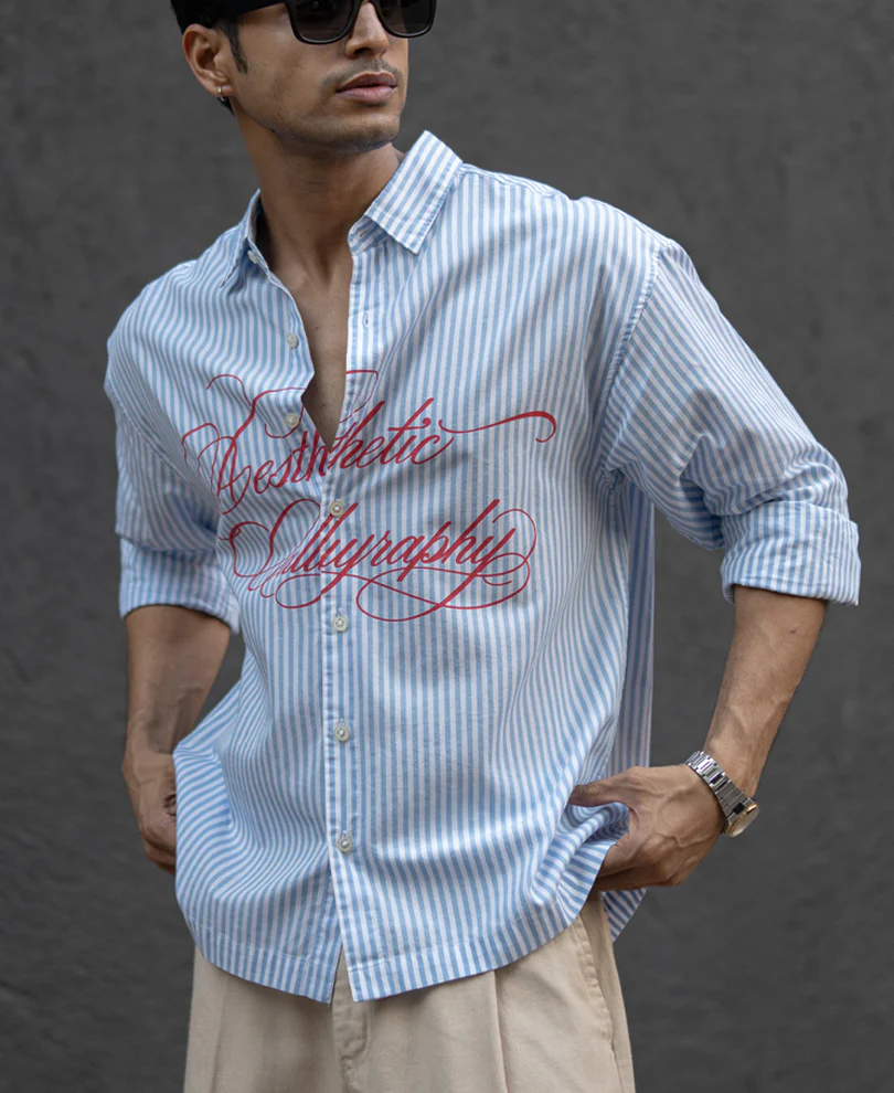 Blue Lightweight Printed Boxy Shirt 100% Cotton - Image 2