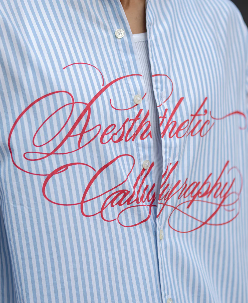 Blue Lightweight Printed Boxy Shirt 100% Cotton - Image 3