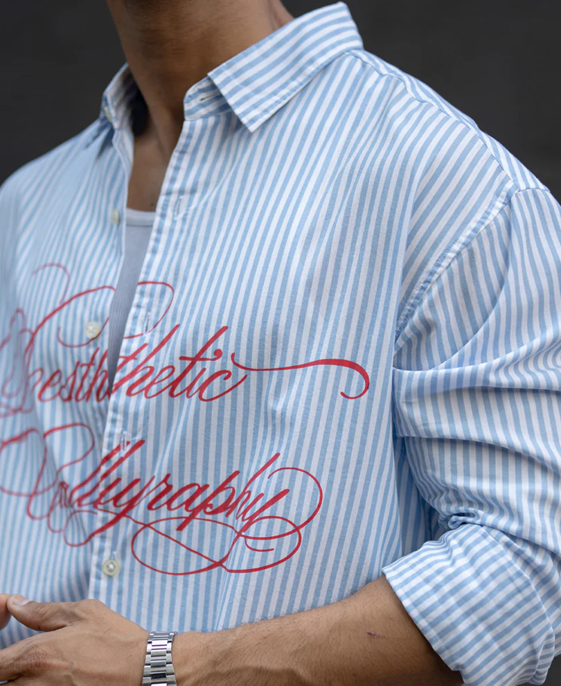Blue Lightweight Printed Boxy Shirt 100% Cotton - Image 4