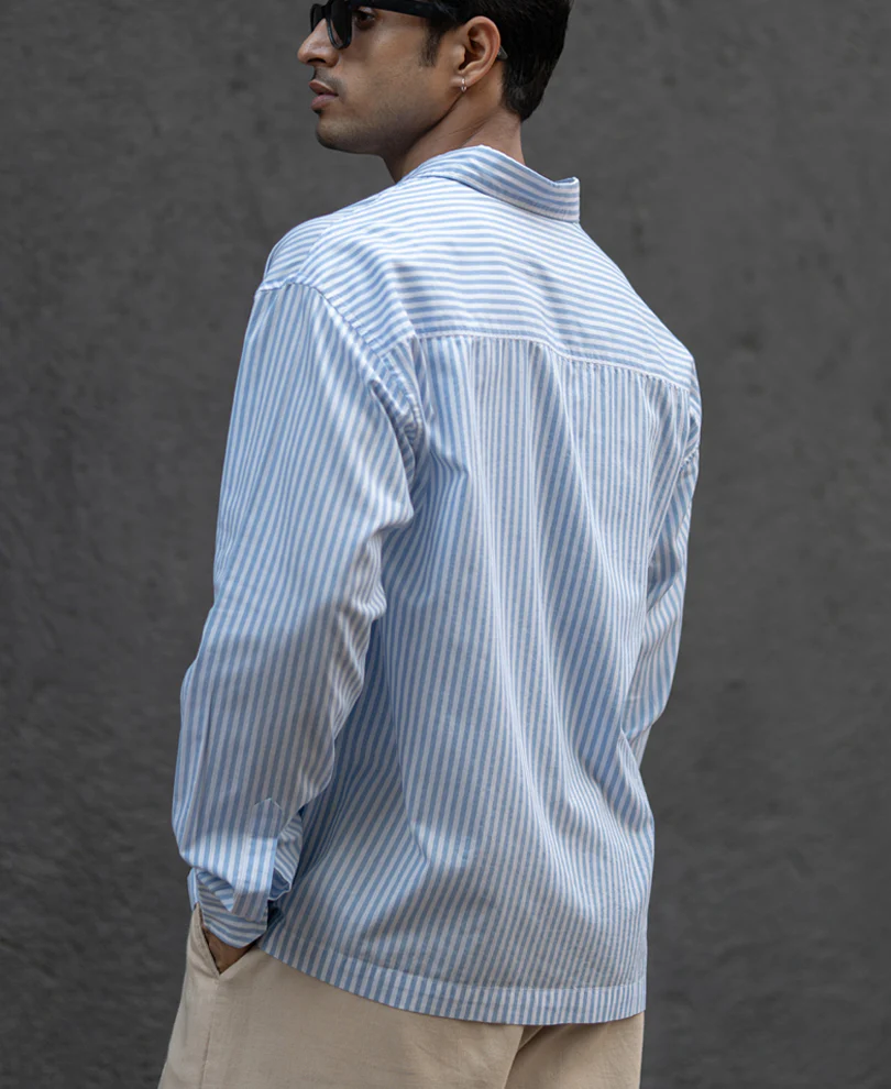 Blue Lightweight Printed Boxy Shirt 100% Cotton - Image 5
