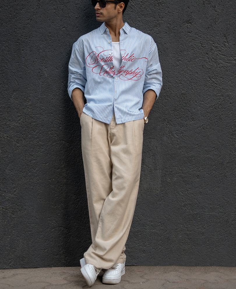 Blue Lightweight Printed Boxy Shirt 100% Cotton - Image 6