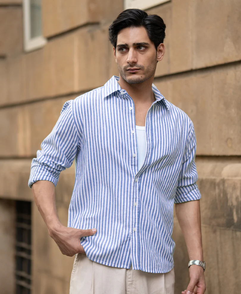 Blue Lightweight Regular Fit Stripe Shirt - Image 2