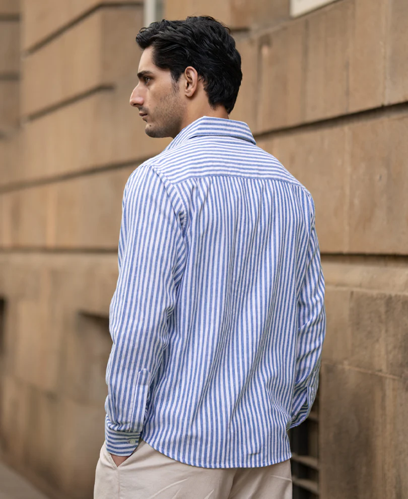 Blue Lightweight Regular Fit Stripe Shirt - Image 4
