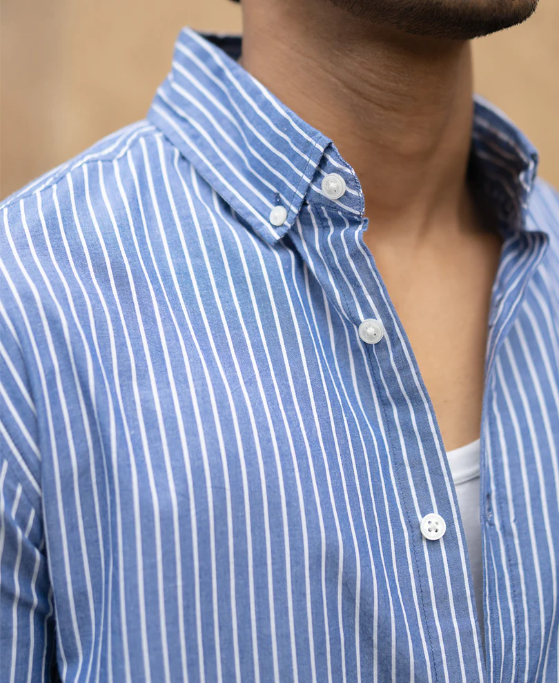 Blue Lightweight Striped Shirt - Image 3