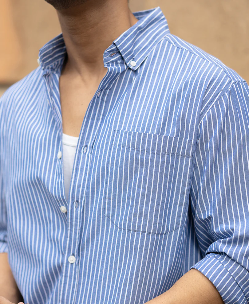 Blue Lightweight Striped Shirt - Image 4