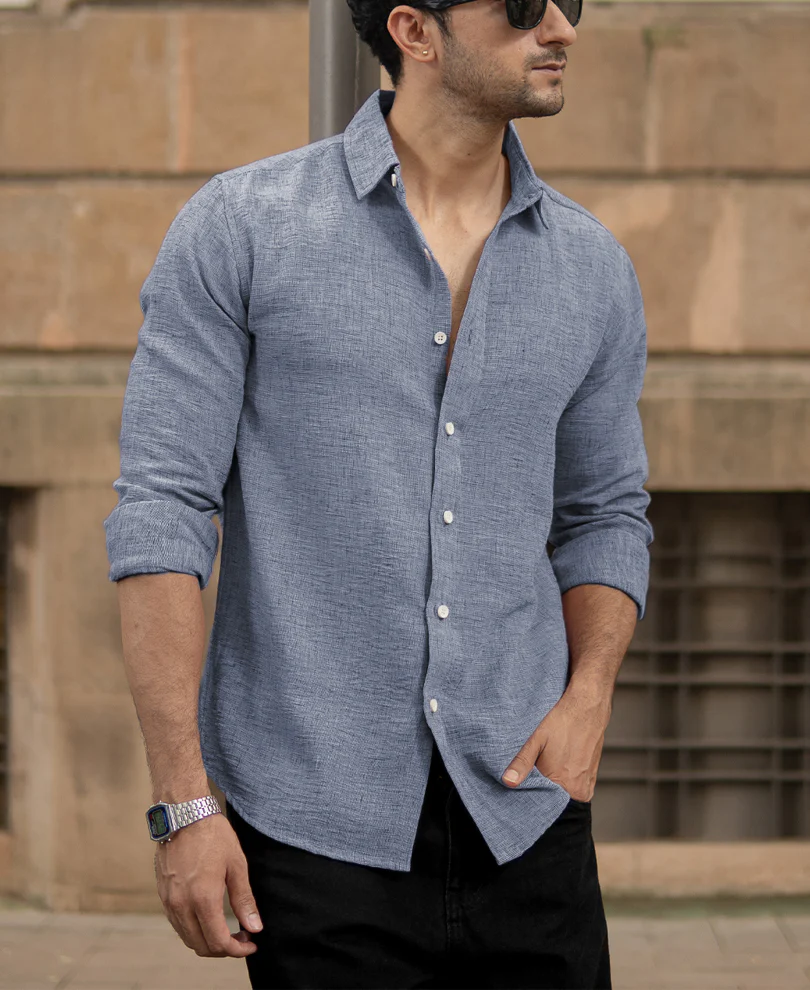 Blue Lightweight Structured Shirt - Image 2