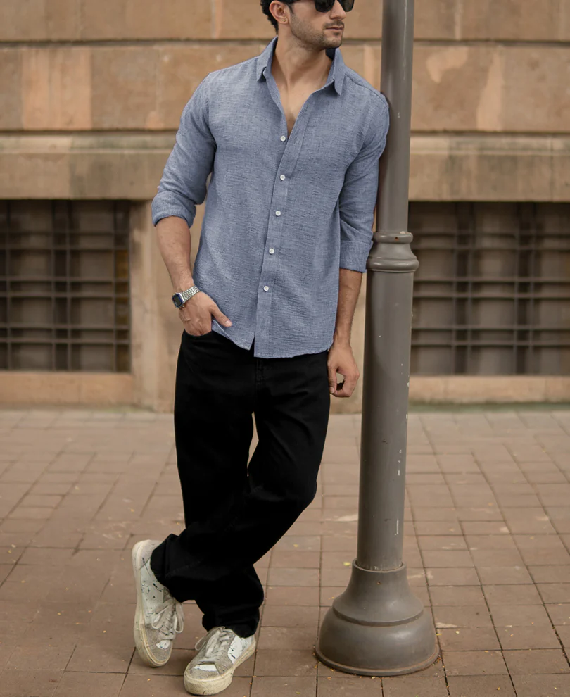 Blue Lightweight Structured Shirt - Image 5