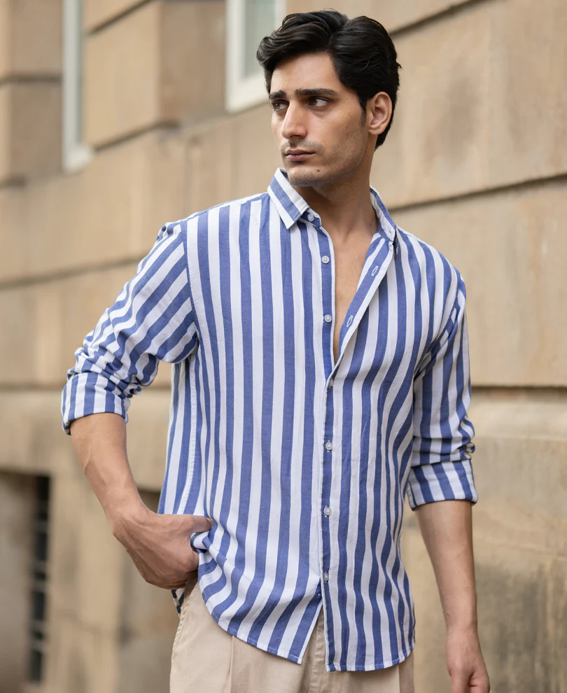 Blue Nautical Stripe Shirt 100% Cotton - Image 2