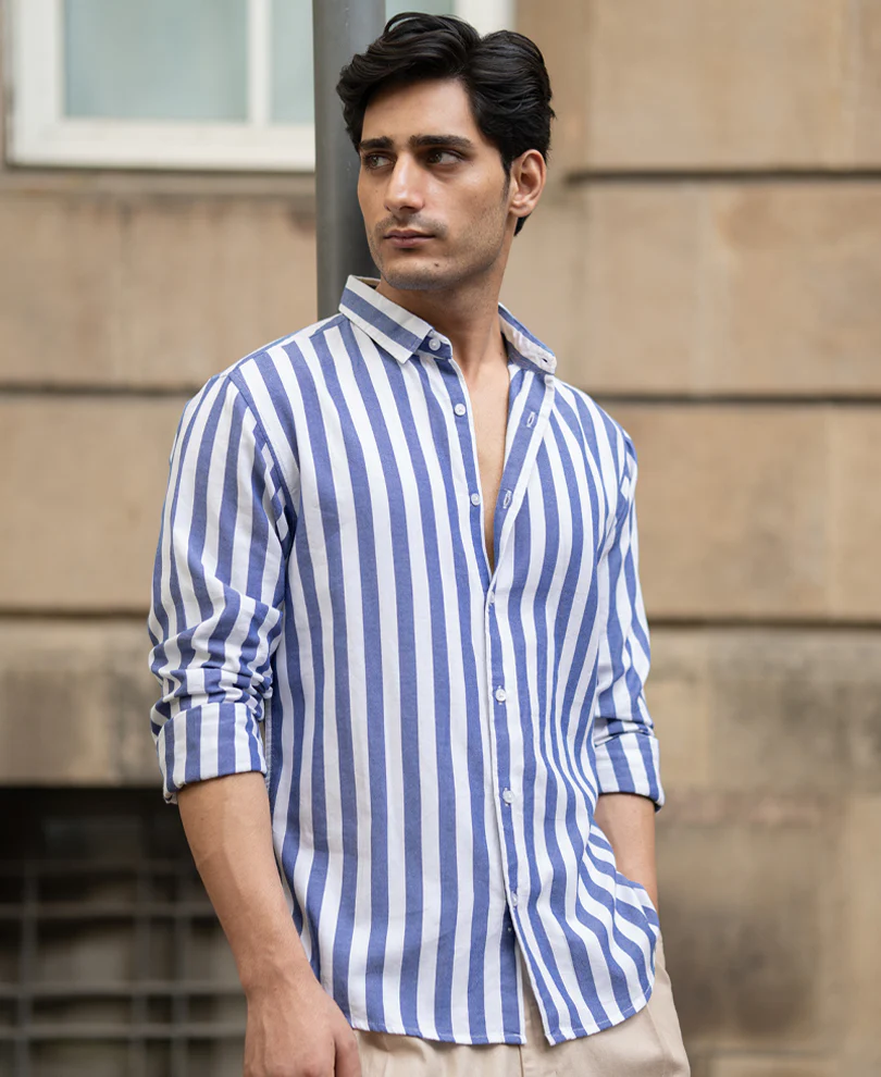 Blue Nautical Stripe Shirt 100% Cotton - Image 3