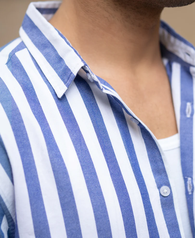 Blue Nautical Stripe Shirt 100% Cotton - Image 4