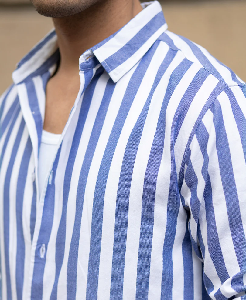 Blue Nautical Stripe Shirt 100% Cotton - Image 5