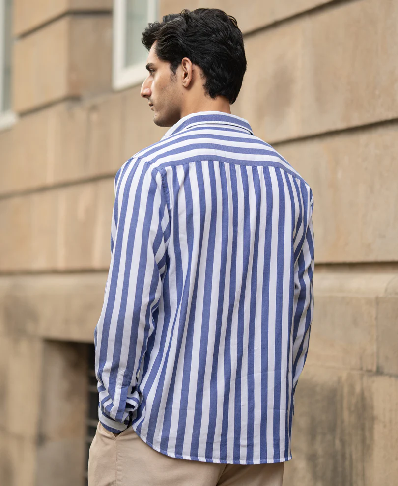 Blue Nautical Stripe Shirt 100% Cotton - Image 6