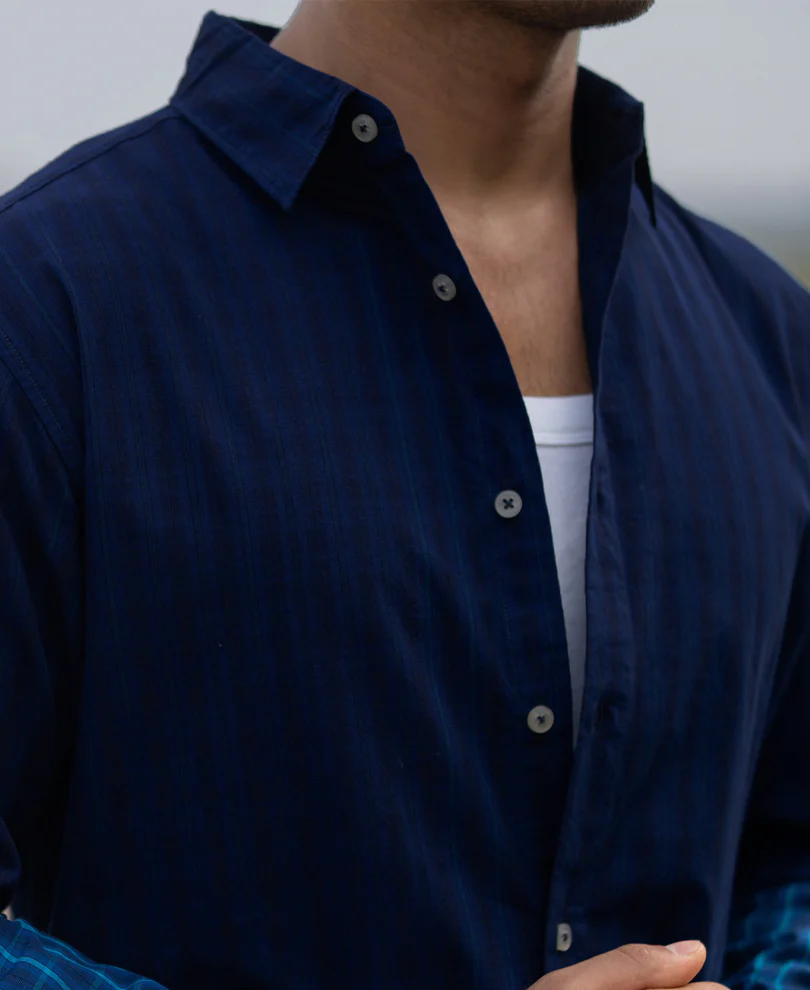 Blue Ombre Checks Shirt 100% Cotton - Image 4