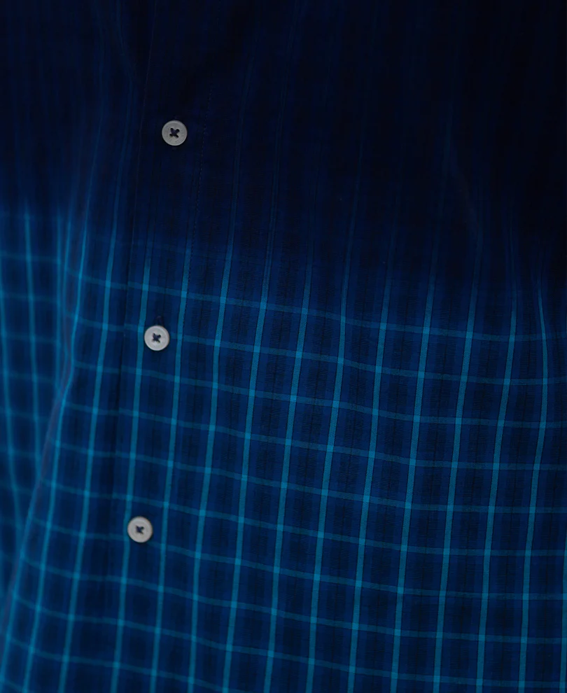Blue Ombre Checks Shirt 100% Cotton - Image 5