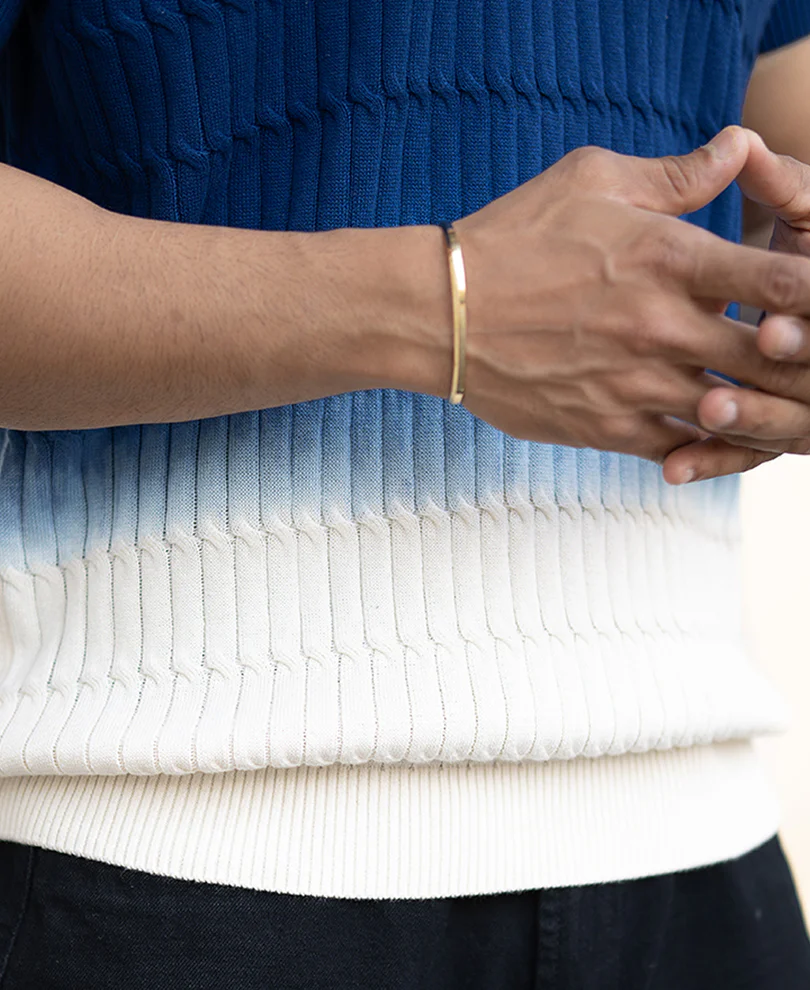 Blue Ombre Knit Polo T-Shirt 100% Cotton - Image 5