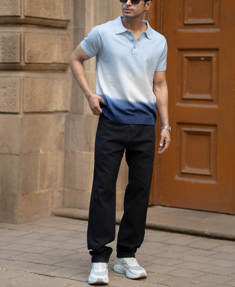 Blue Ombre Stripe Polo T-Shirt 100% Cotton - Image 6