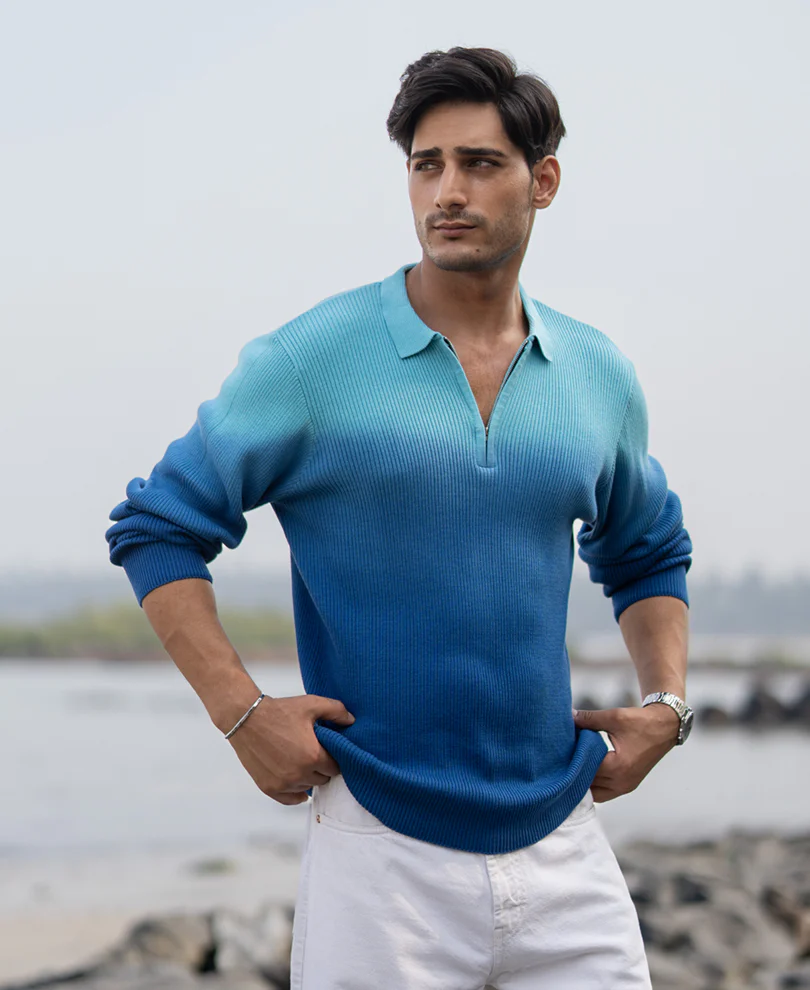 Blue Ombre Structure T-Shirt 100% Cotton - Image 3
