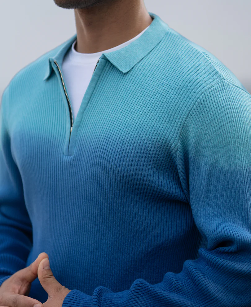 Blue Ombre Structure T-Shirt 100% Cotton - Image 4