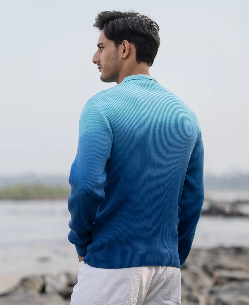 Blue Ombre Structure T-Shirt 100% Cotton - Image 6