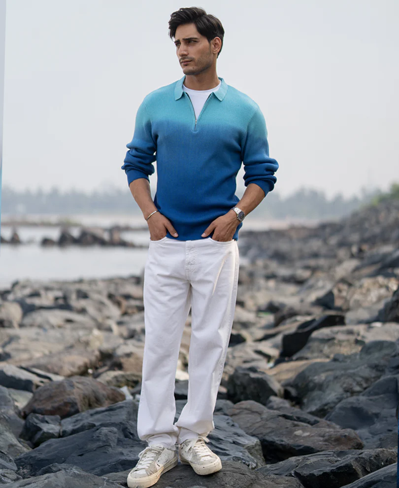 Blue Ombre Structure T-Shirt 100% Cotton - Image 7