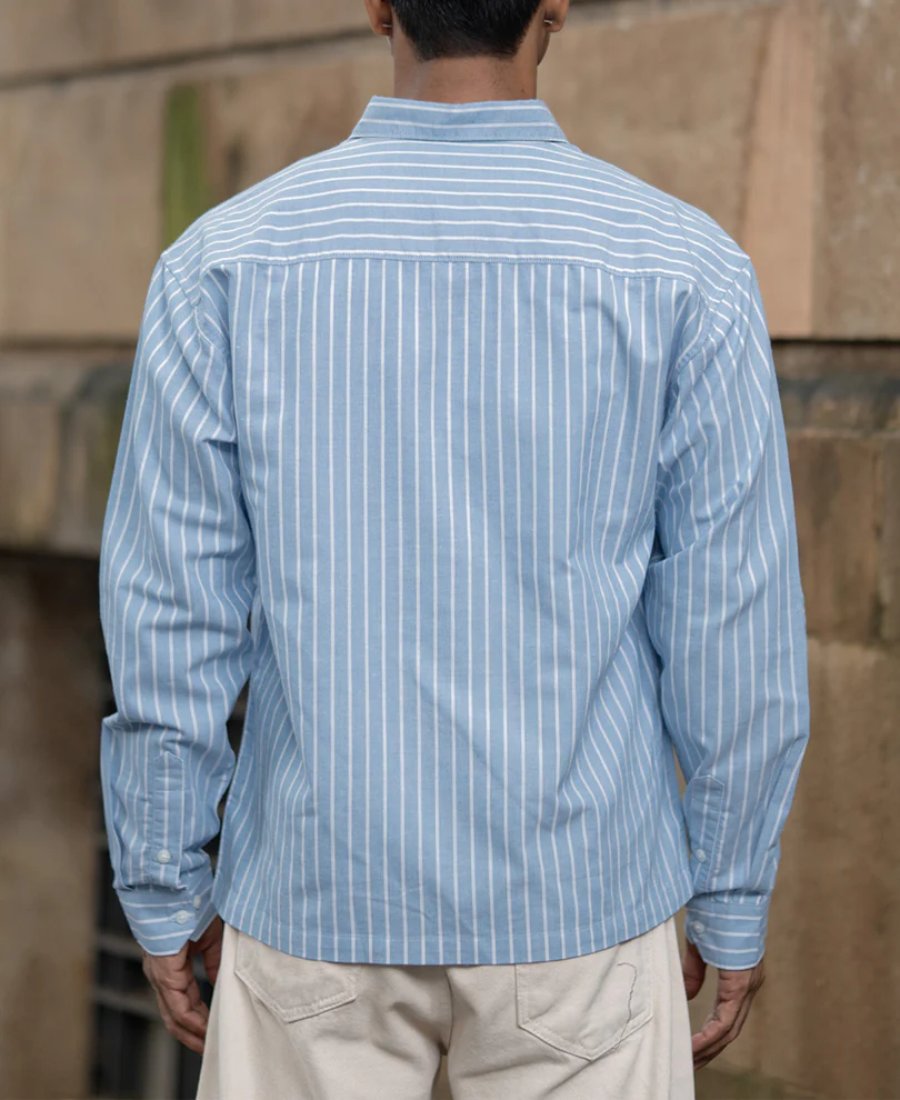 Blue Oversize Stripe Shirt With Print - Image 5