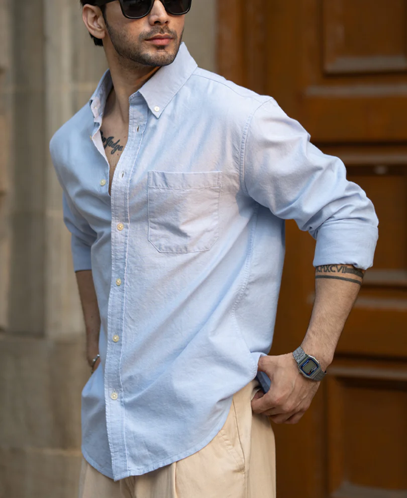 Blue Oxford Button Down Shirt 100% Cotton - Image 3
