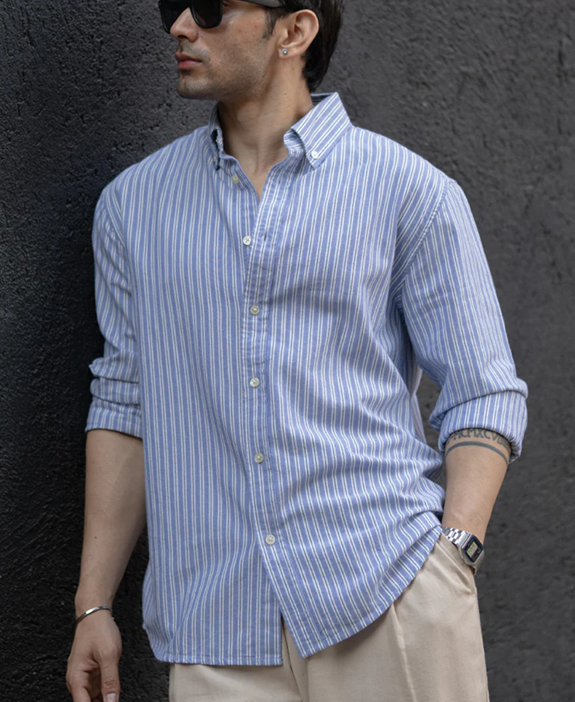 Blue Oxford Stripe Buttondown Shirt 100% Cotton - Image 2