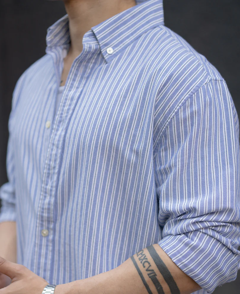 Blue Oxford Stripe Buttondown Shirt 100% Cotton - Image 4