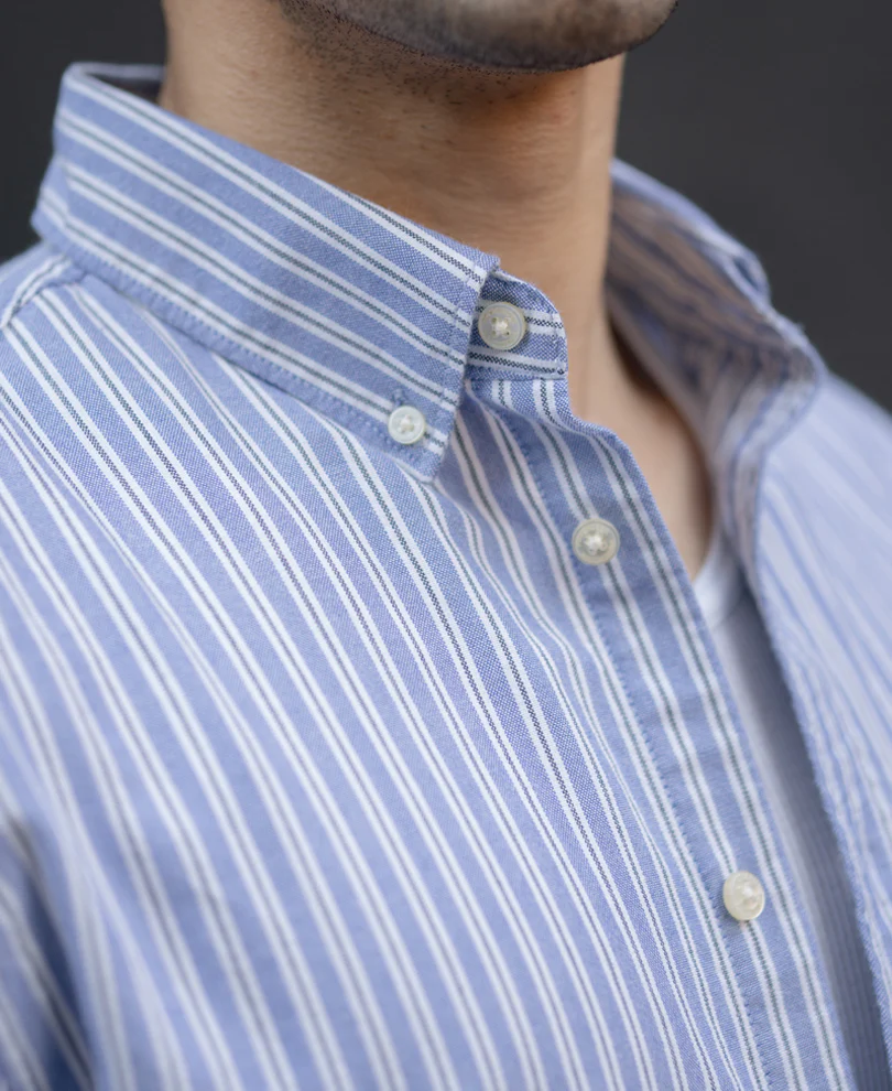 Blue Oxford Stripe Buttondown Shirt 100% Cotton - Image 5
