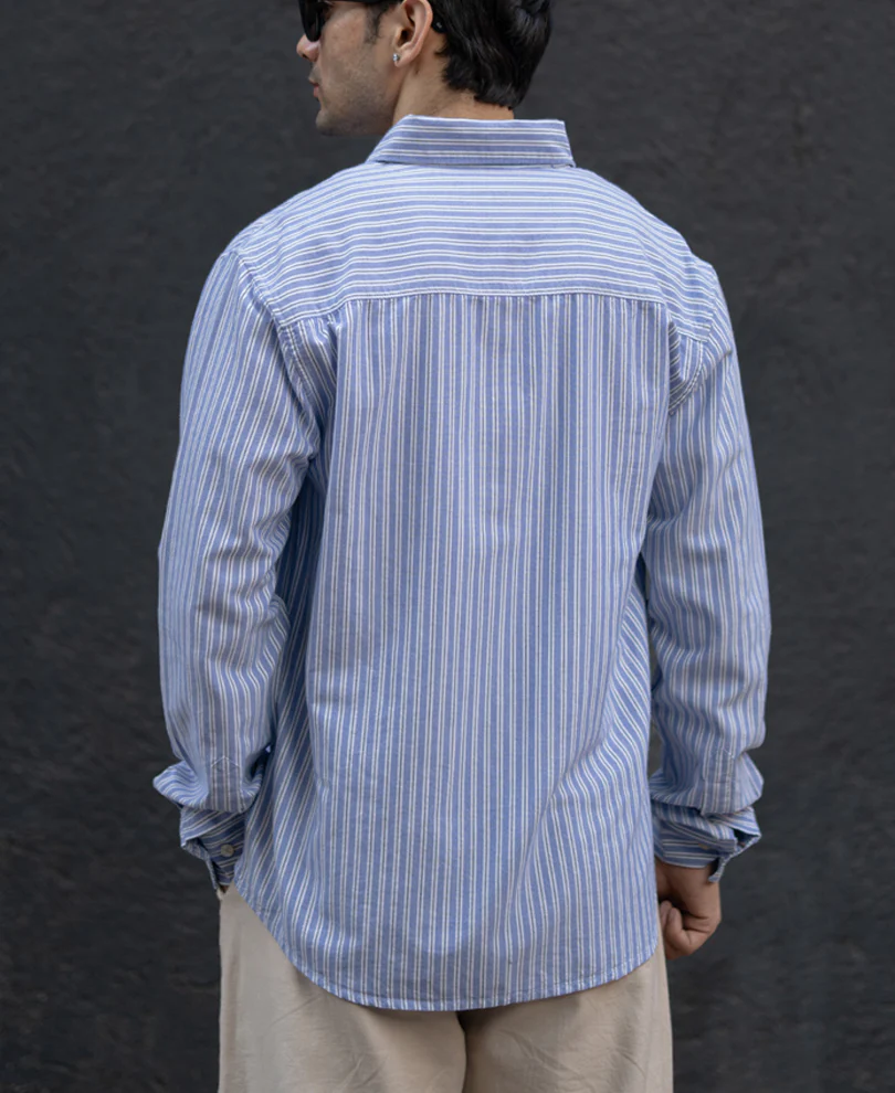 Blue Oxford Stripe Buttondown Shirt 100% Cotton - Image 6