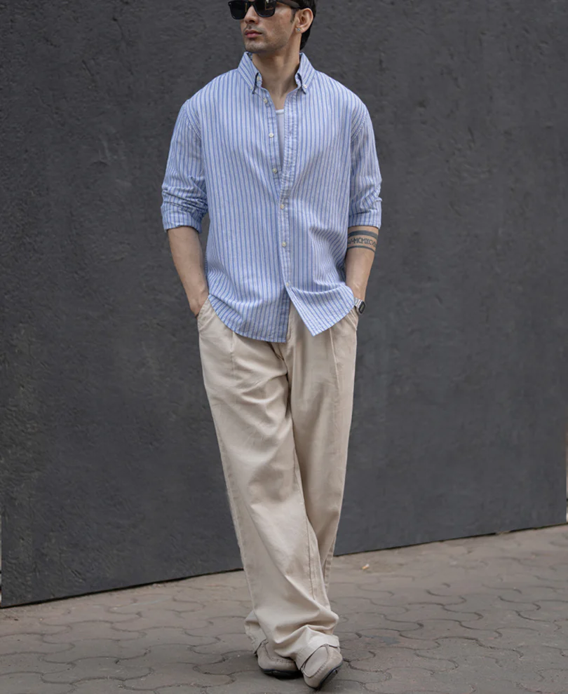 Blue Oxford Stripe Buttondown Shirt 100% Cotton - Image 7
