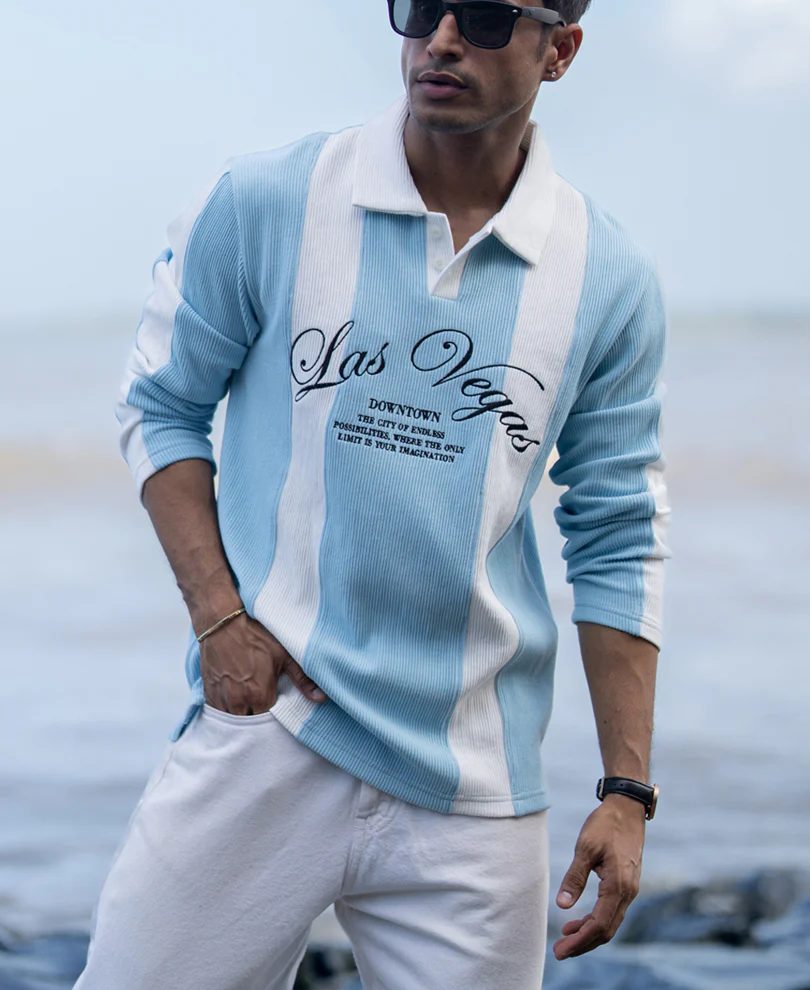 Blue Paneled Embroidery T-Shirt - Image 2
