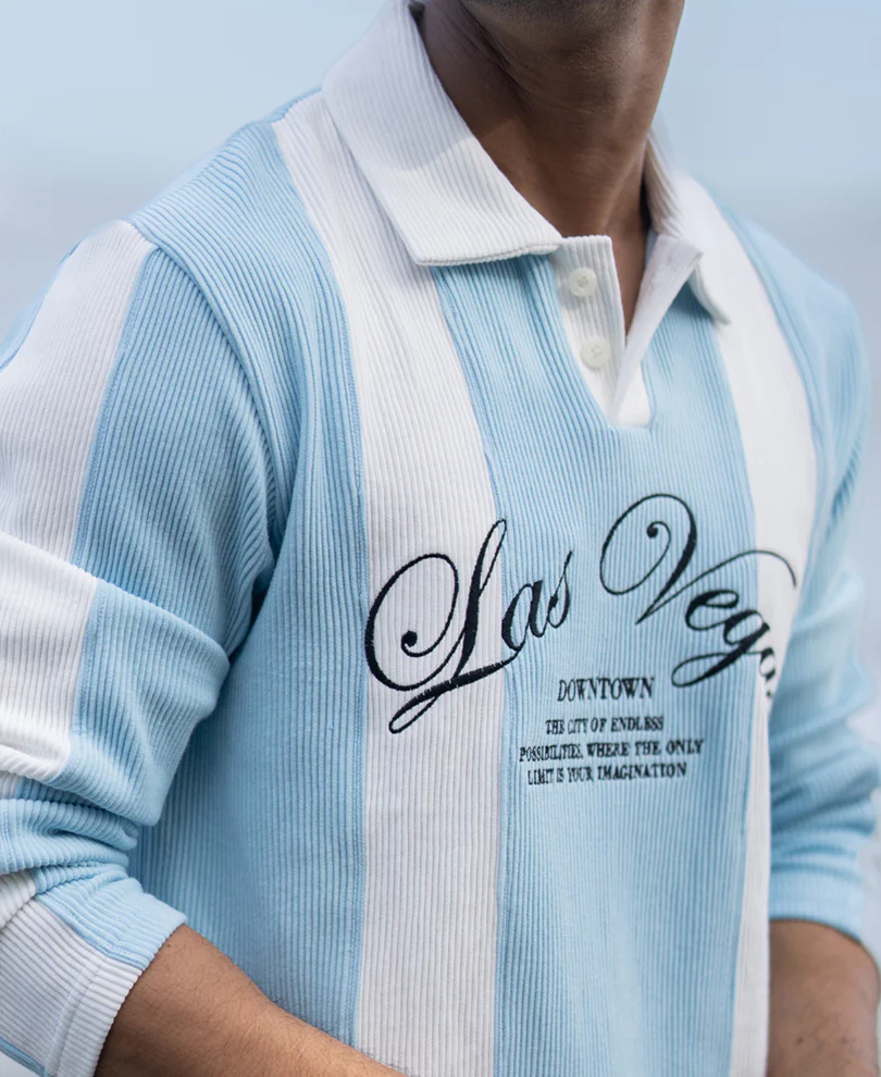 Blue Paneled Embroidery T-Shirt - Image 3