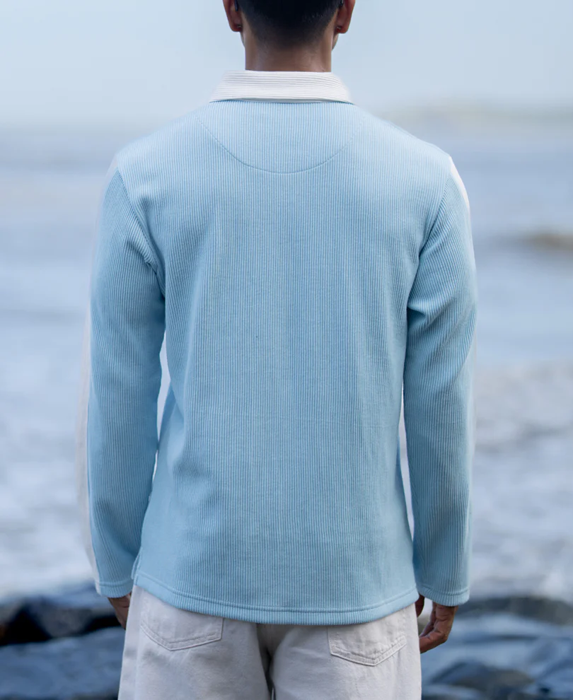 Blue Paneled Embroidery T-Shirt - Image 5