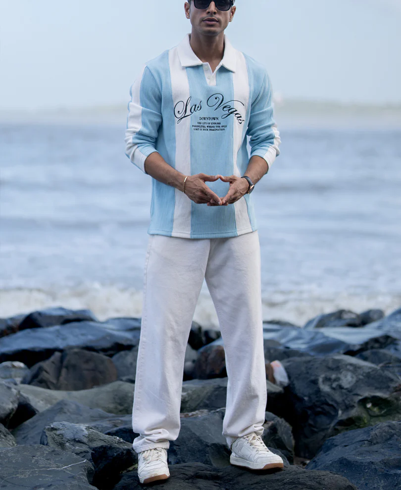 Blue Paneled Embroidery T-Shirt - Image 6