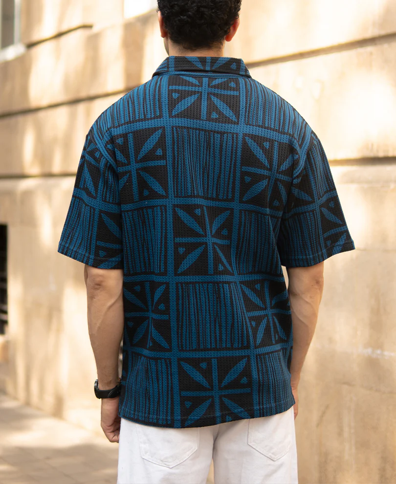 Blue Printed Polo T-Shirt - Image 5