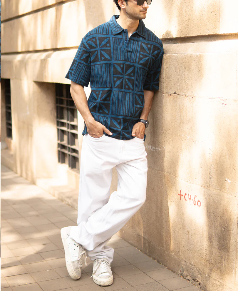 Blue Printed Polo T-Shirt - Image 6