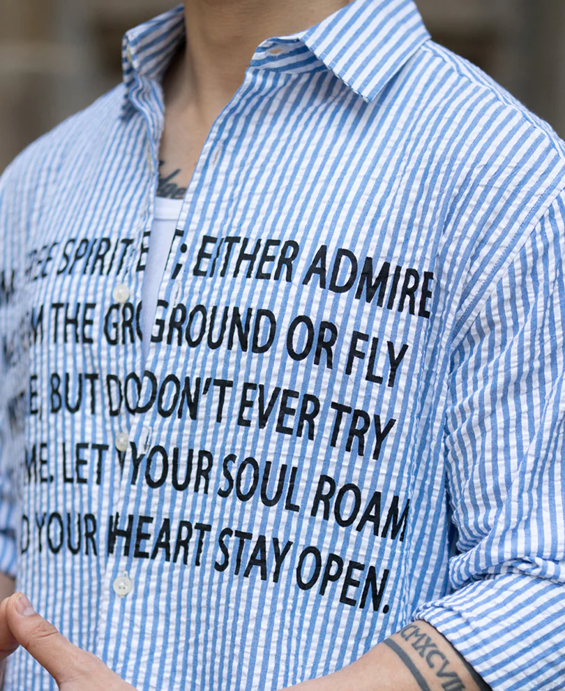 Blue Seersucker Printed Shirt 100% Cotton - Image 3