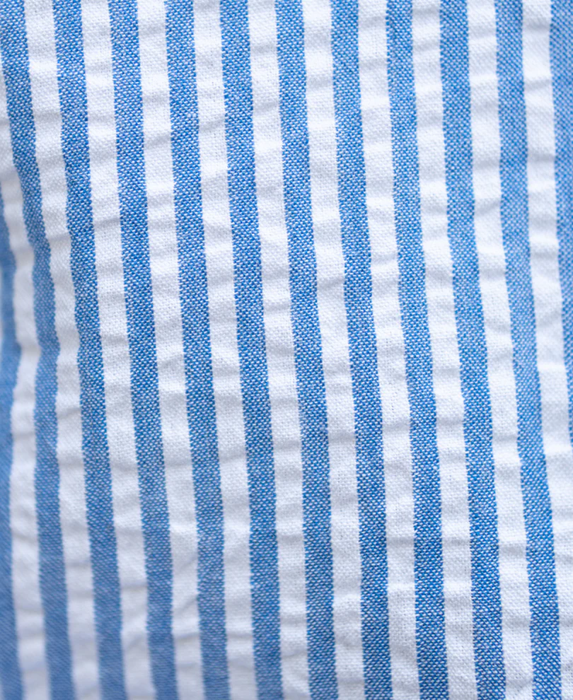 Blue Seersucker Printed Shirt 100% Cotton - Image 5