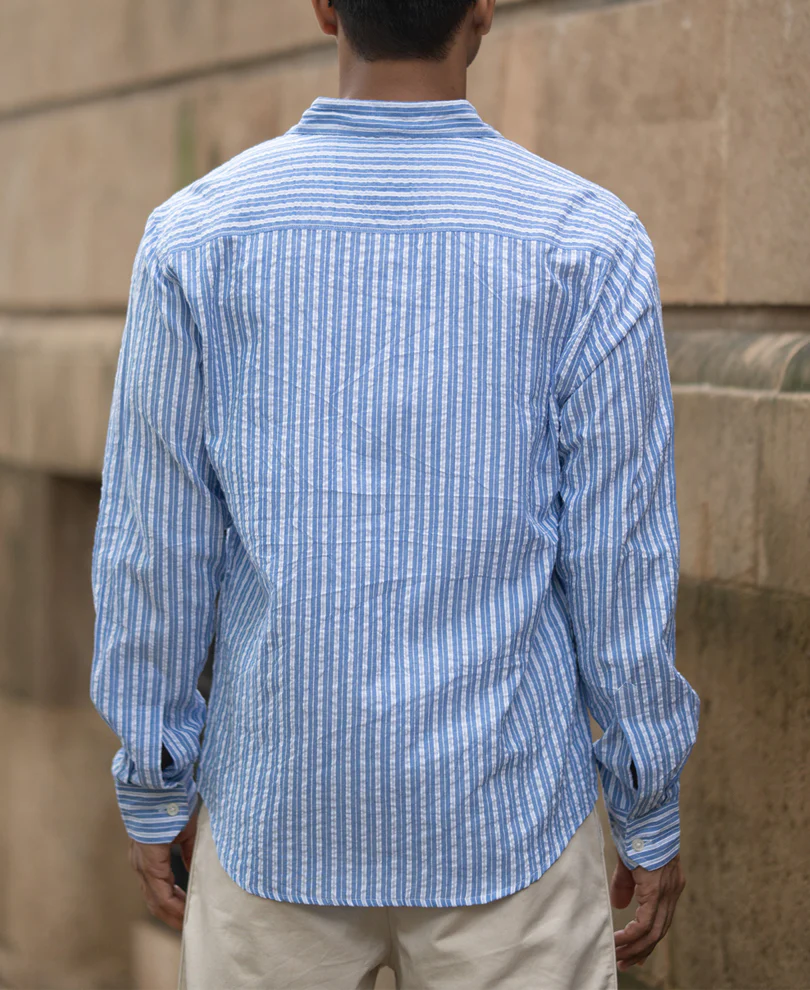 Blue Seersucker Striped Shirt 100% Cotton - Image 5