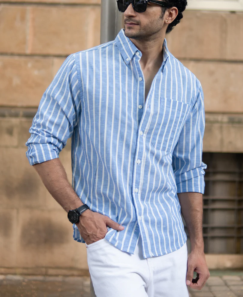 Blue Slub Stripe Buttondown Shirt - Image 2