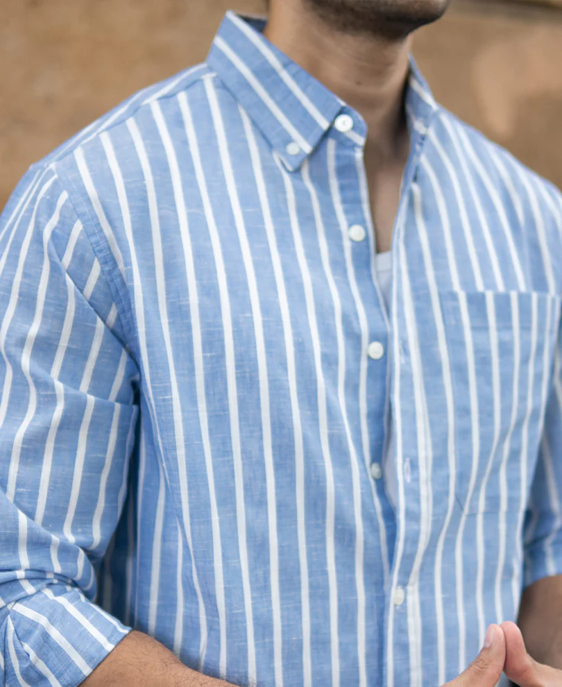 Blue Slub Stripe Buttondown Shirt - Image 3
