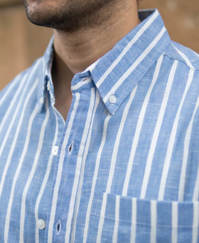 Blue Slub Stripe Buttondown Shirt - Image 4