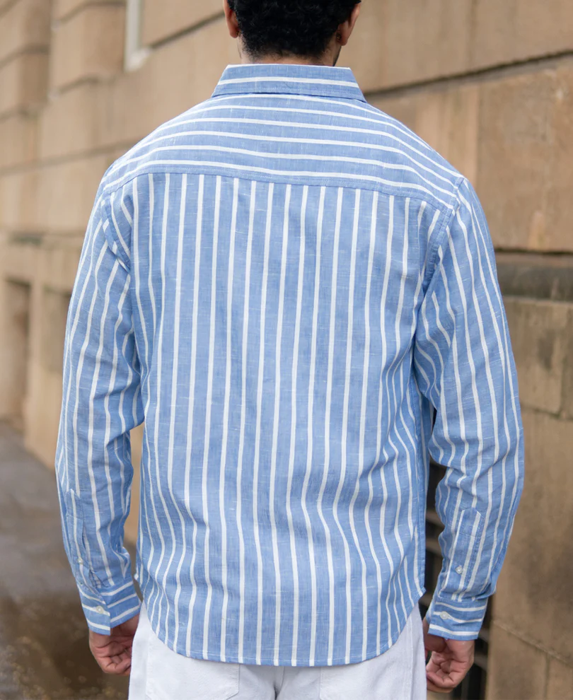 Blue Slub Stripe Buttondown Shirt - Image 5