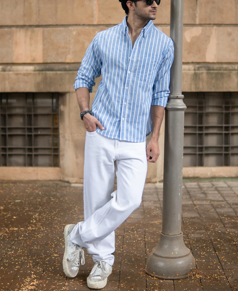 Blue Slub Stripe Buttondown Shirt - Image 6