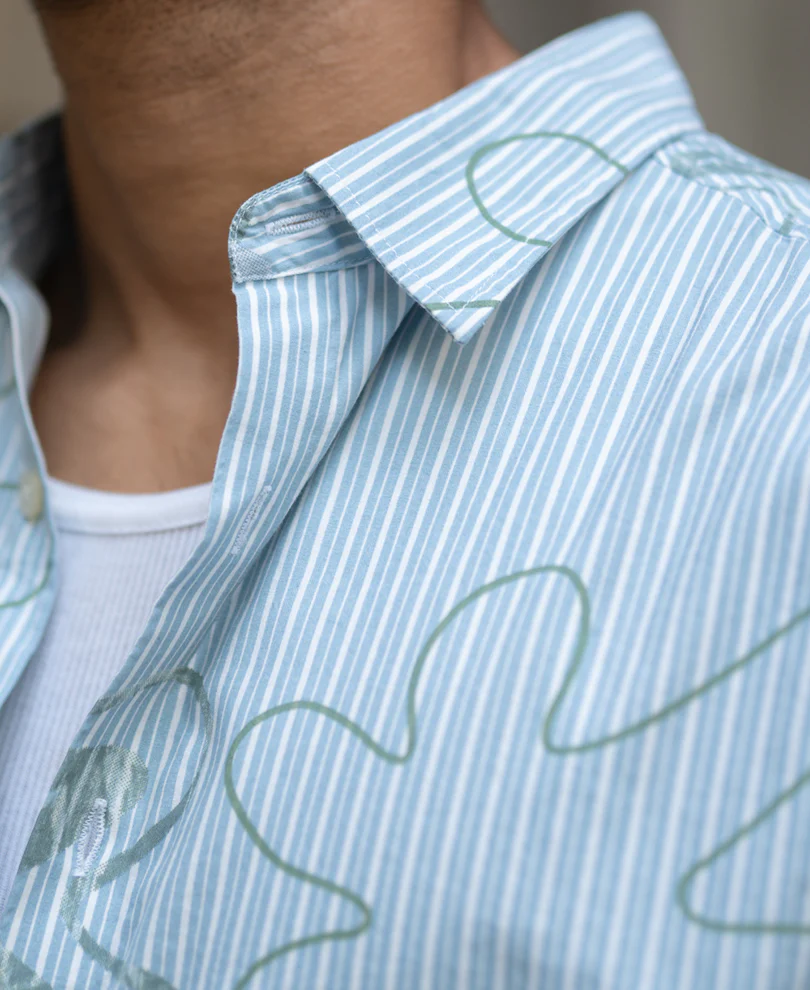 Blue Stripe Abstract Print Shirt 100% Cotton - Image 5