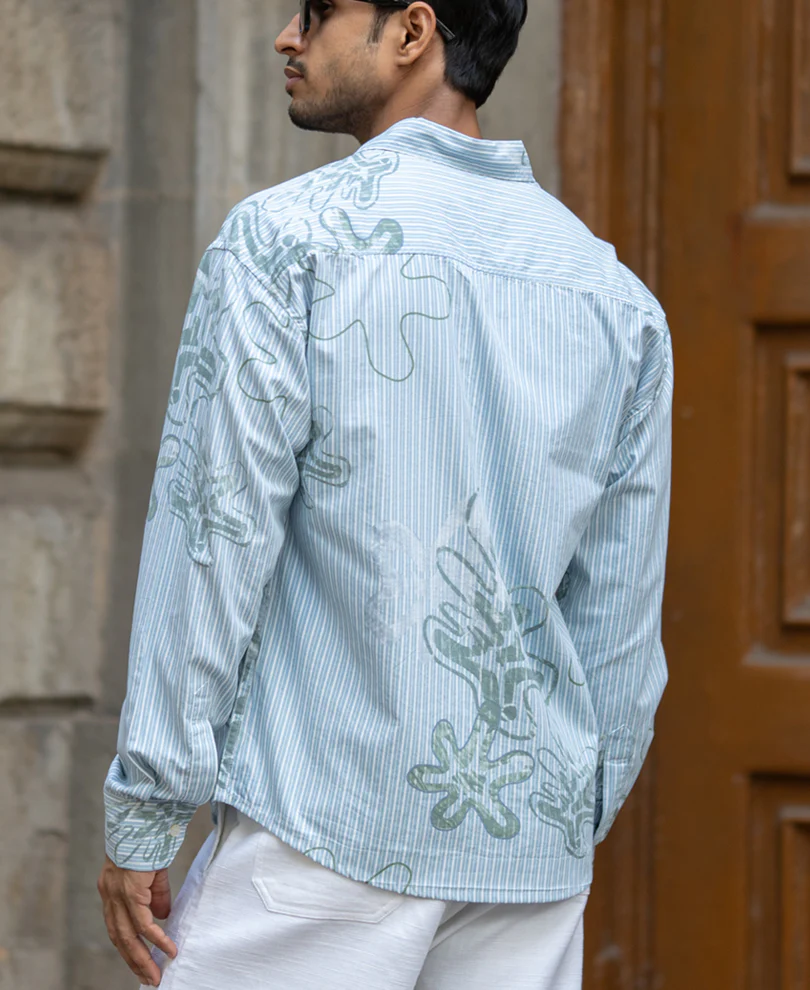 Blue Stripe Abstract Print Shirt 100% Cotton - Image 7
